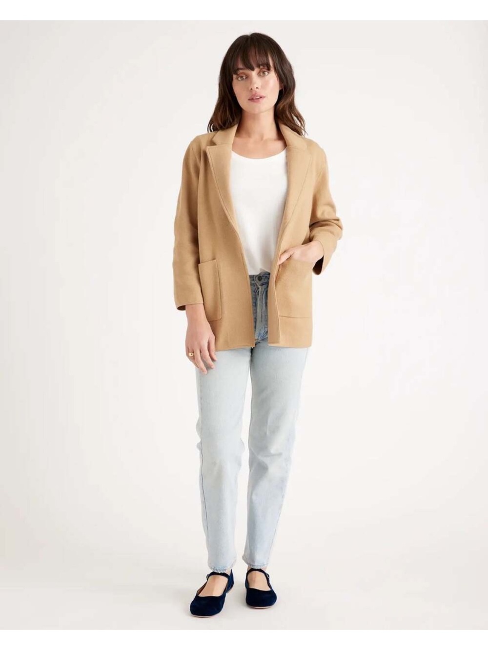 Quince 100% Organic Cotton Knit Blazer in Camel Size XS